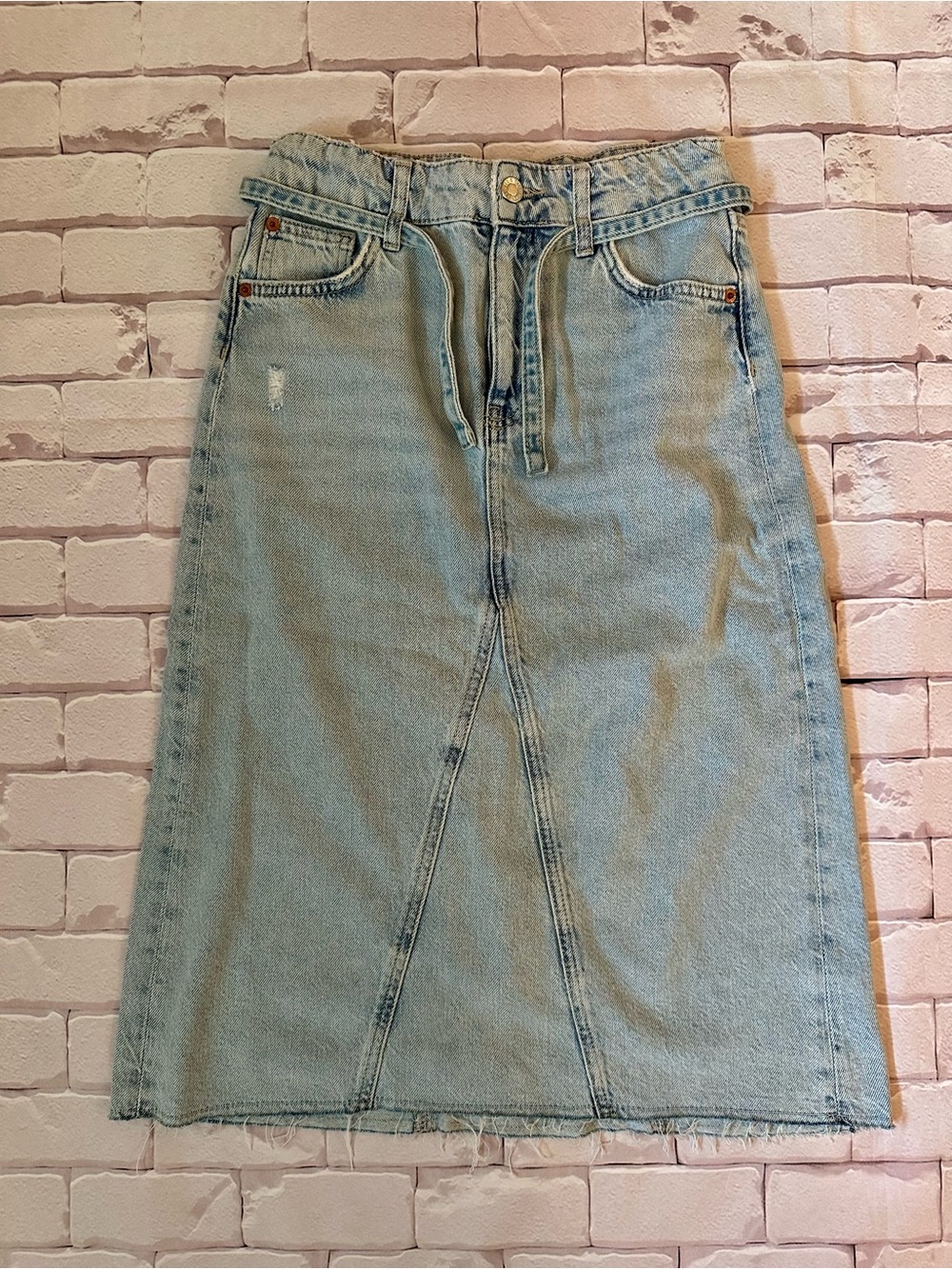 Zara Light Blue Denim Midi Skirt Girls Size 11/12 - Picture 2 of 4
